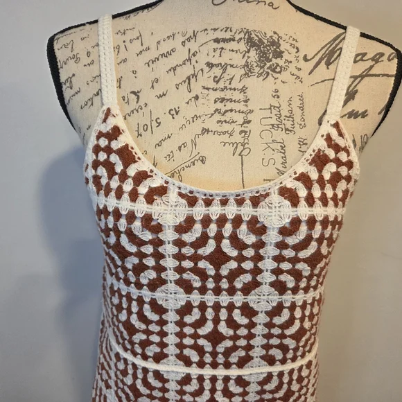 Brown and White Crotchet Spaguetti Straps Dress, Size M. - Picture 8 of 14